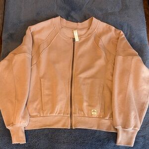 Daily Practice by Anthropologie Fleece Lined Zip Jacket in Taupe, size S